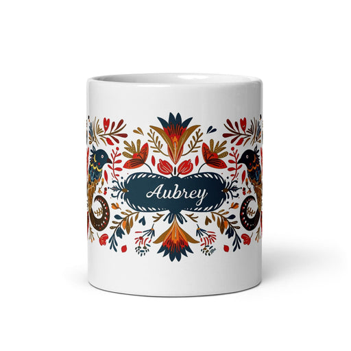 Aubrey Exclusive Name Art Piece Home Office Work Coffee Mug Mexican Spanish Pride Gift Cup One-Of-A-Kind Calligraphy White Glossy Mug | A16 Mexicada