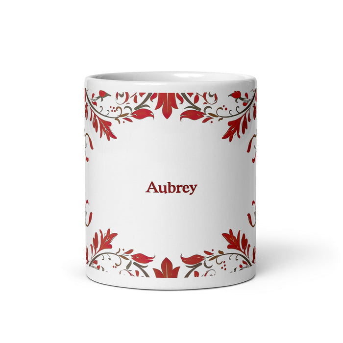 Aubrey Exclusive Name Art Piece Home Office Work Coffee Mug Mexican Spanish Pride Gift Cup One - Of - A - Kind Calligraphy White Glossy Mug | A17 - Mexicada