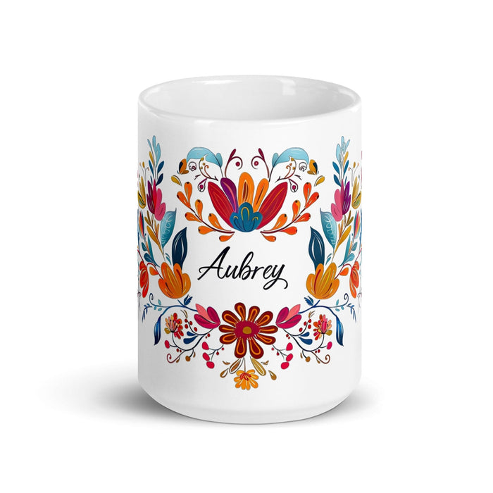 Aubrey Exclusive Name Art Piece Home Office Work Coffee Mug Mexican Spanish Pride Gift Cup One-Of-A-Kind Calligraphy White Glossy Mug | A18 Mexicada