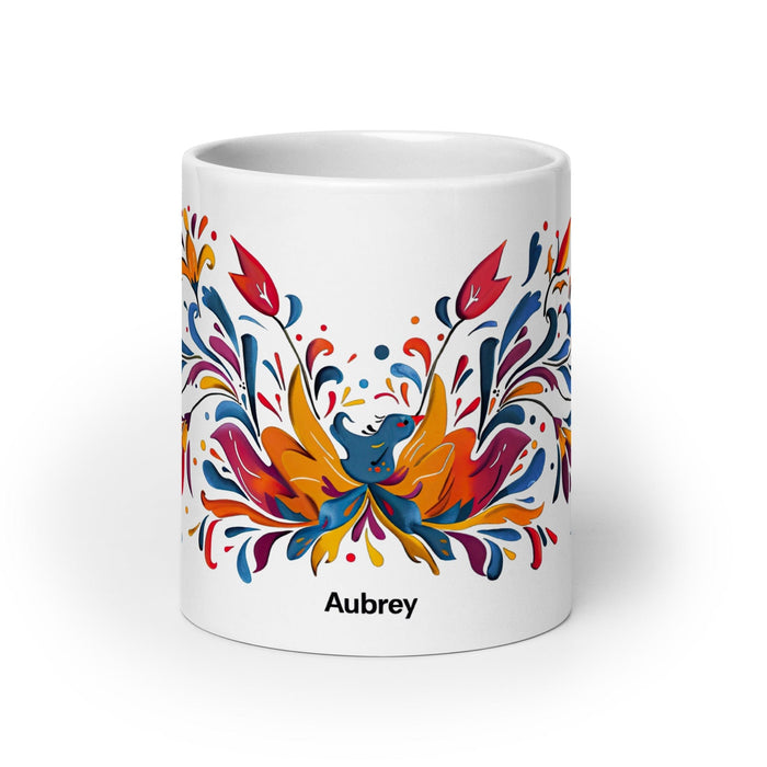 Aubrey Exclusive Name Art Piece Home Office Work Coffee Mug Mexican Spanish Pride Gift Cup One - Of - A - Kind Calligraphy White Glossy Mug | A19 - Mexicada