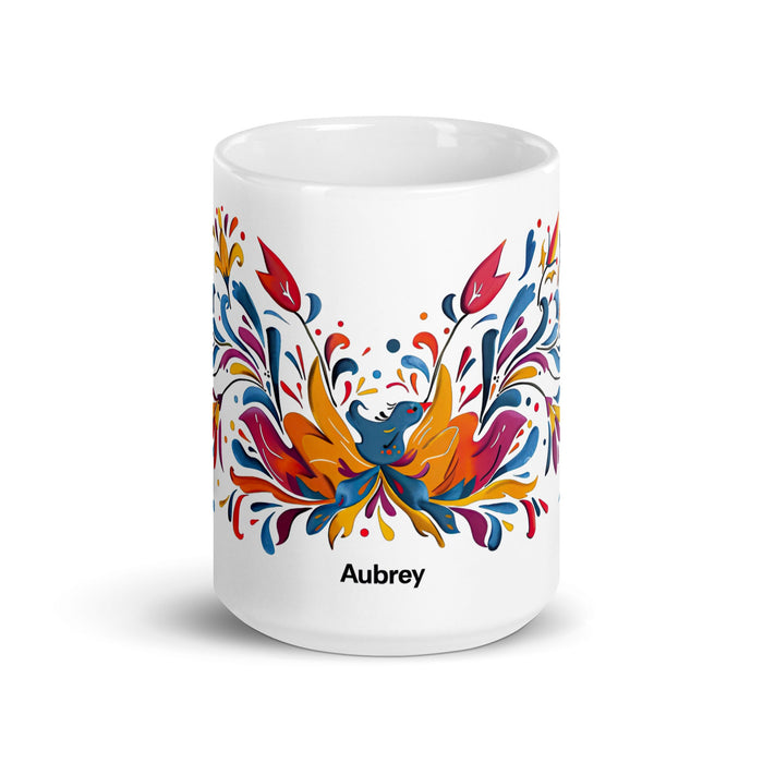 Aubrey Exclusive Name Art Piece Home Office Work Coffee Mug Mexican Spanish Pride Gift Cup One - Of - A - Kind Calligraphy White Glossy Mug | A19 - Mexicada