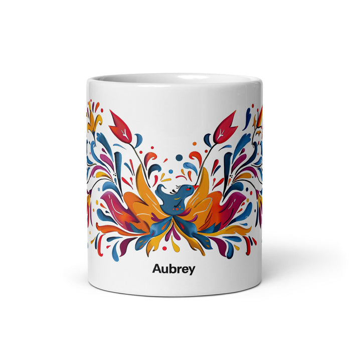 Aubrey Exclusive Name Art Piece Home Office Work Coffee Mug Mexican Spanish Pride Gift Cup One - Of - A - Kind Calligraphy White Glossy Mug | A19 - Mexicada