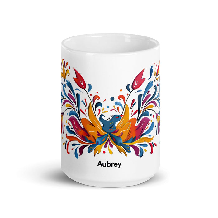 Aubrey Exclusive Name Art Piece Home Office Work Coffee Mug Mexican Spanish Pride Gift Cup One-Of-A-Kind Calligraphy White Glossy Mug | A19 Mexicada