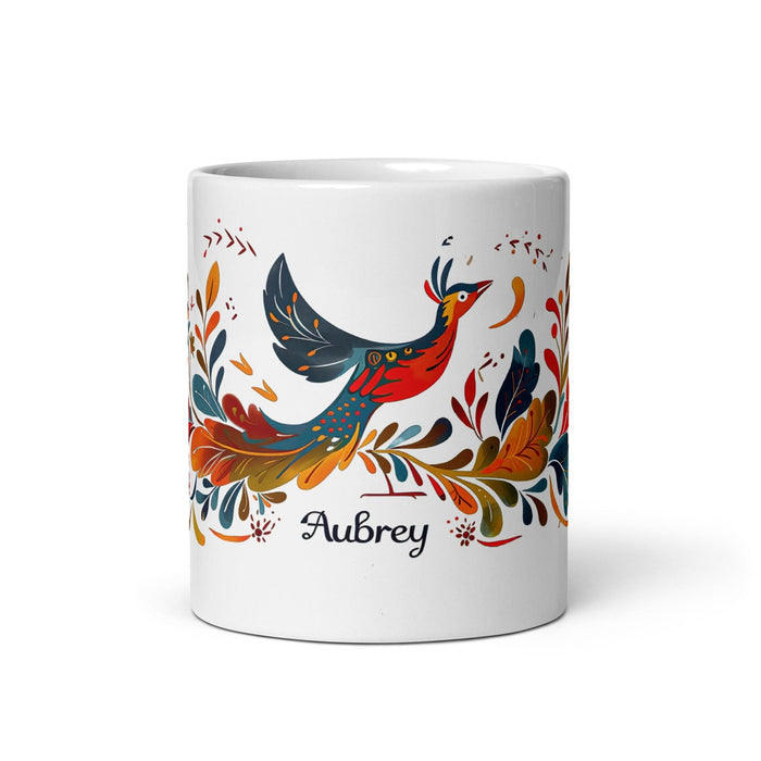 Aubrey Exclusive Name Art Piece Home Office Work Coffee Mug Mexican Spanish Pride Gift Cup One - Of - A - Kind Calligraphy White Glossy Mug | A2 - Mexicada