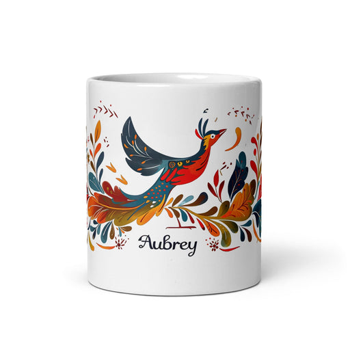 Aubrey Exclusive Name Art Piece Home Office Work Coffee Mug Mexican Spanish Pride Gift Cup One-Of-A-Kind Calligraphy White Glossy Mug | A2 Mexicada