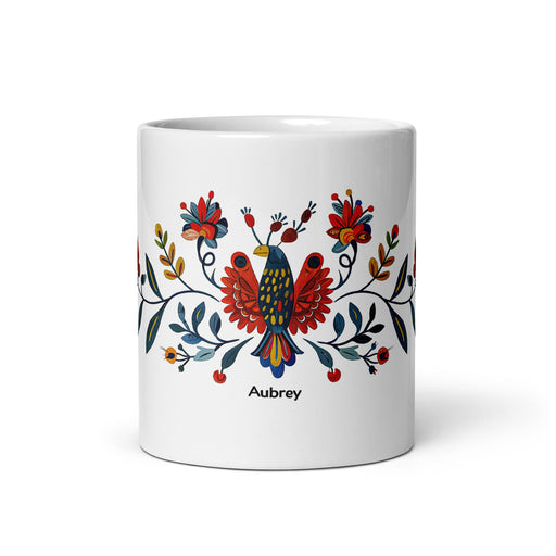 Aubrey Exclusive Name Art Piece Home Office Work Coffee Mug Mexican Spanish Pride Gift Cup One - Of - A - Kind Calligraphy White Glossy Mug | A20 - Mexicada