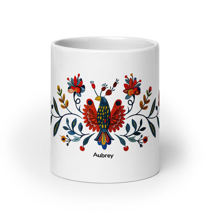 Aubrey Exclusive Name Art Piece Home Office Work Coffee Mug Mexican Spanish Pride Gift Cup One-Of-A-Kind Calligraphy White Glossy Mug | A20 Mexicada