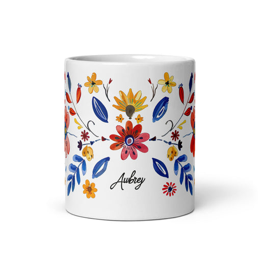 Aubrey Exclusive Name Art Piece Home Office Work Coffee Mug Mexican Spanish Pride Gift Cup One - Of - A - Kind Calligraphy White Glossy Mug | A21 - Mexicada