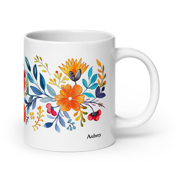 Aubrey Exclusive Name Art Piece Home Office Work Coffee Mug Mexican Spanish Pride Gift Cup One - Of - A - Kind Calligraphy White Glossy Mug | A23 - Mexicada