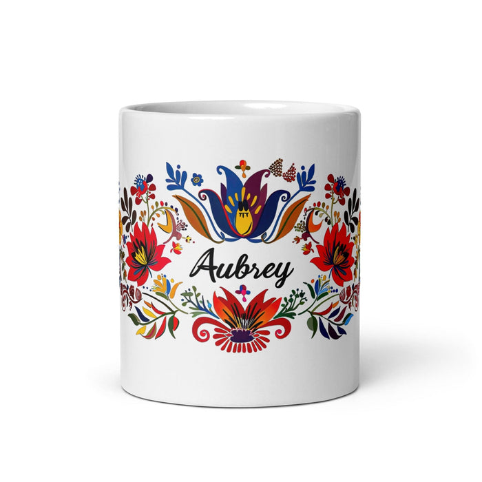 Aubrey Exclusive Name Art Piece Home Office Work Coffee Mug Mexican Spanish Pride Gift Cup One-Of-A-Kind Calligraphy White Glossy Mug | A24 Mexicada