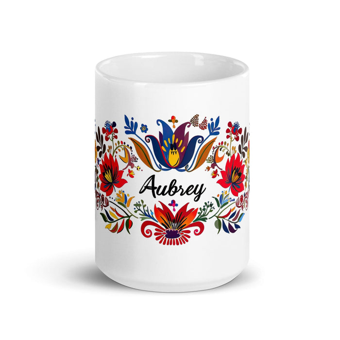 Aubrey Exclusive Name Art Piece Home Office Work Coffee Mug Mexican Spanish Pride Gift Cup One-Of-A-Kind Calligraphy White Glossy Mug | A24 Mexicada