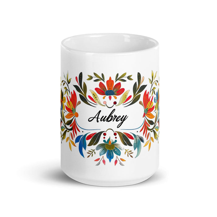 Aubrey Exclusive Name Art Piece Home Office Work Coffee Mug Mexican Spanish Pride Gift Cup One-Of-A-Kind Calligraphy White Glossy Mug | A25 Mexicada