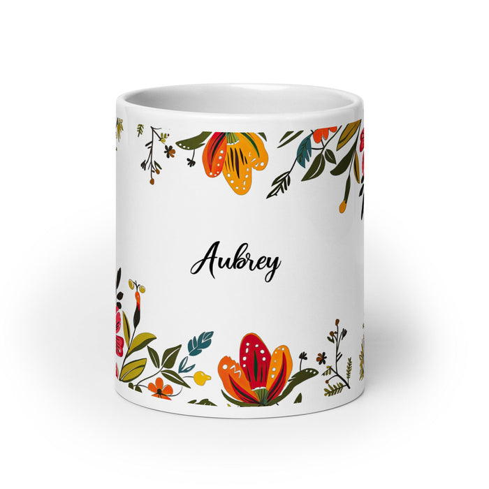 Aubrey Exclusive Name Art Piece Home Office Work Coffee Mug Mexican Spanish Pride Gift Cup One - Of - A - Kind Calligraphy White Glossy Mug | A26 - Mexicada