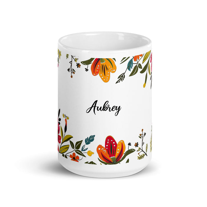 Aubrey Exclusive Name Art Piece Home Office Work Coffee Mug Mexican Spanish Pride Gift Cup One - Of - A - Kind Calligraphy White Glossy Mug | A26 - Mexicada