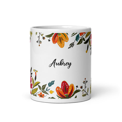 Aubrey Exclusive Name Art Piece Home Office Work Coffee Mug Mexican Spanish Pride Gift Cup One - Of - A - Kind Calligraphy White Glossy Mug | A26 - Mexicada