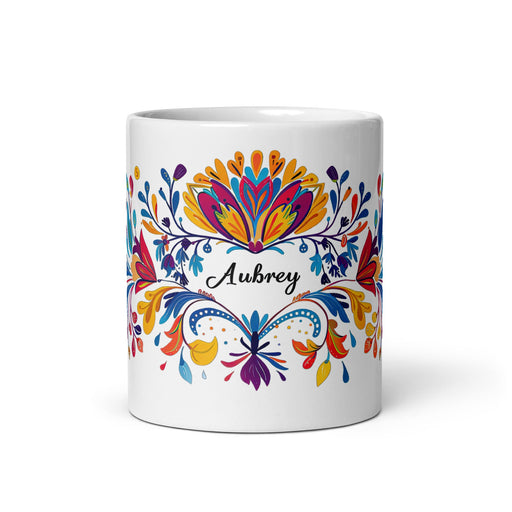 Aubrey Exclusive Name Art Piece Home Office Work Coffee Mug Mexican Spanish Pride Gift Cup One - Of - A - Kind Calligraphy White Glossy Mug | A27 - Mexicada