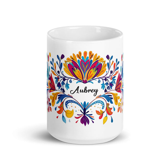 Aubrey Exclusive Name Art Piece Home Office Work Coffee Mug Mexican Spanish Pride Gift Cup One - Of - A - Kind Calligraphy White Glossy Mug | A27 - Mexicada