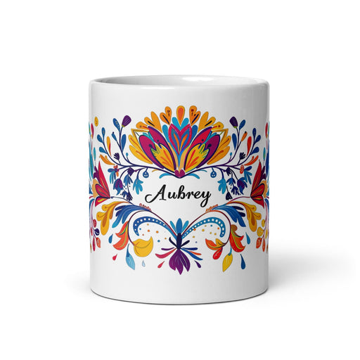 Aubrey Exclusive Name Art Piece Home Office Work Coffee Mug Mexican Spanish Pride Gift Cup One-Of-A-Kind Calligraphy White Glossy Mug | A27 Mexicada