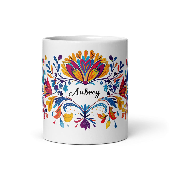 Aubrey Exclusive Name Art Piece Home Office Work Coffee Mug Mexican Spanish Pride Gift Cup One-Of-A-Kind Calligraphy White Glossy Mug | A27 Mexicada