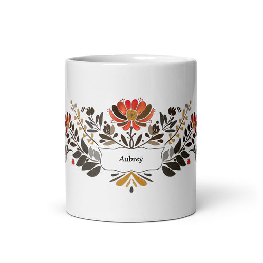 Aubrey Exclusive Name Art Piece Home Office Work Coffee Mug Mexican Spanish Pride Gift Cup One - Of - A - Kind Calligraphy White Glossy Mug | A28 - Mexicada