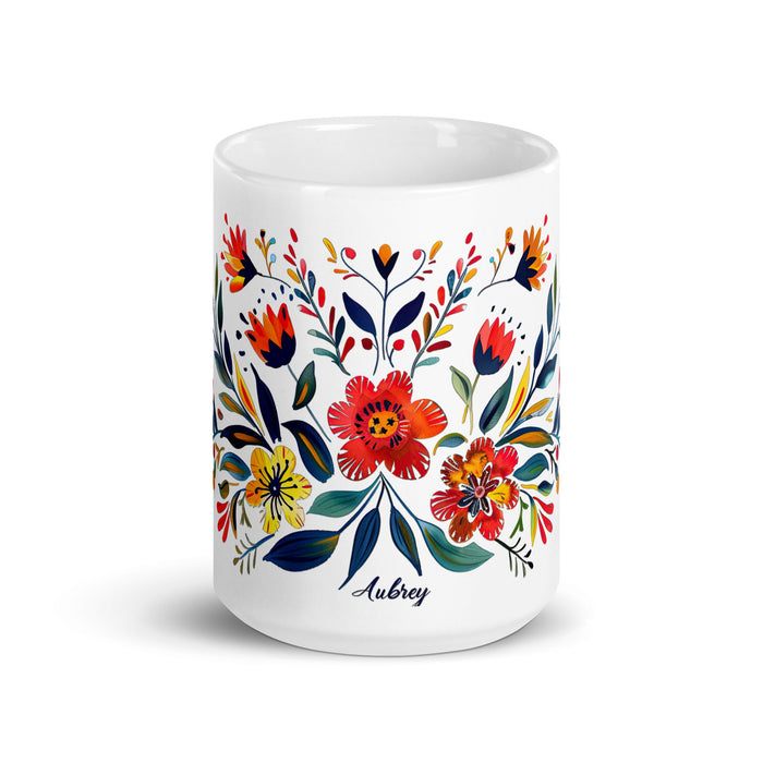 Aubrey Exclusive Name Art Piece Home Office Work Coffee Mug Mexican Spanish Pride Gift Cup One - Of - A - Kind Calligraphy White Glossy Mug | A3 - Mexicada