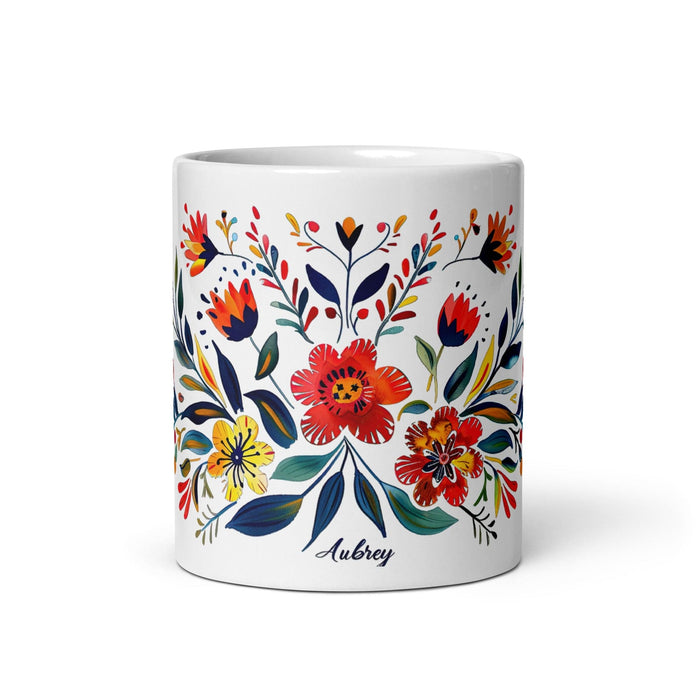 Aubrey Exclusive Name Art Piece Home Office Work Coffee Mug Mexican Spanish Pride Gift Cup One-Of-A-Kind Calligraphy White Glossy Mug | A3 Mexicada