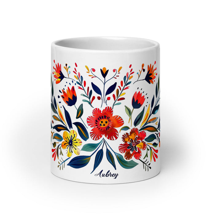 Aubrey Exclusive Name Art Piece Home Office Work Coffee Mug Mexican Spanish Pride Gift Cup One - Of - A - Kind Calligraphy White Glossy Mug | A4 - Mexicada