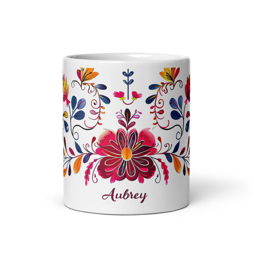 Aubrey Exclusive Name Art Piece Home Office Work Coffee Mug Mexican Spanish Pride Gift Cup One - Of - A - Kind Calligraphy White Glossy Mug | A5 - Mexicada