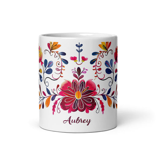 Aubrey Exclusive Name Art Piece Home Office Work Coffee Mug Mexican Spanish Pride Gift Cup One-Of-A-Kind Calligraphy White Glossy Mug | A5 Mexicada