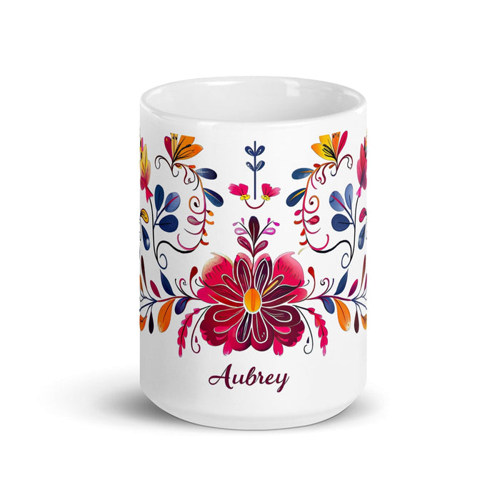 Aubrey Exclusive Name Art Piece Home Office Work Coffee Mug Mexican Spanish Pride Gift Cup One-Of-A-Kind Calligraphy White Glossy Mug | A5 Mexicada