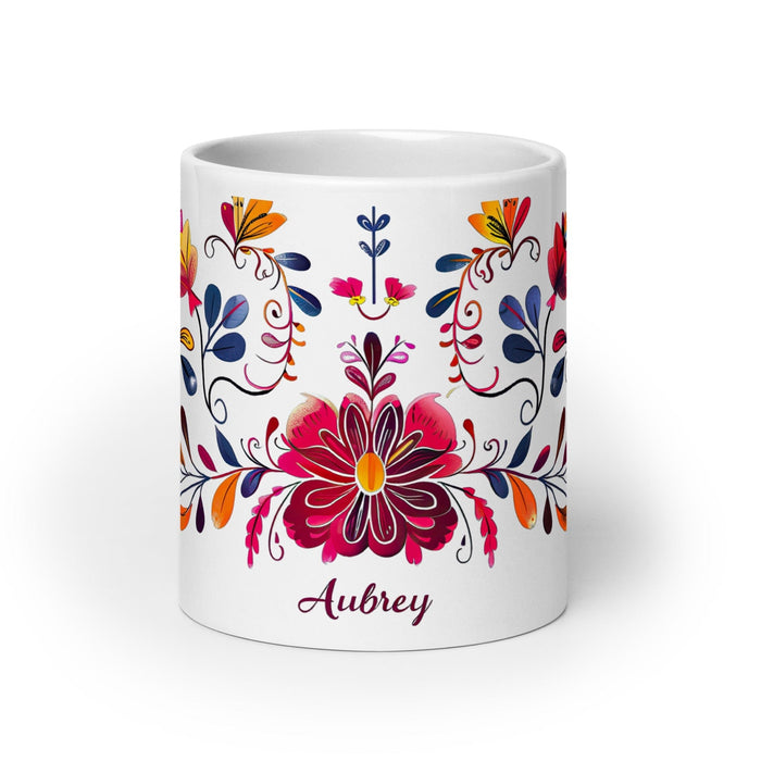 Aubrey Exclusive Name Art Piece Home Office Work Coffee Mug Mexican Spanish Pride Gift Cup One-Of-A-Kind Calligraphy White Glossy Mug | A5 Mexicada