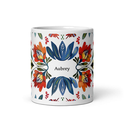 Aubrey Exclusive Name Art Piece Home Office Work Coffee Mug Mexican Spanish Pride Gift Cup One-Of-A-Kind Calligraphy White Glossy Mug | A6 Mexicada