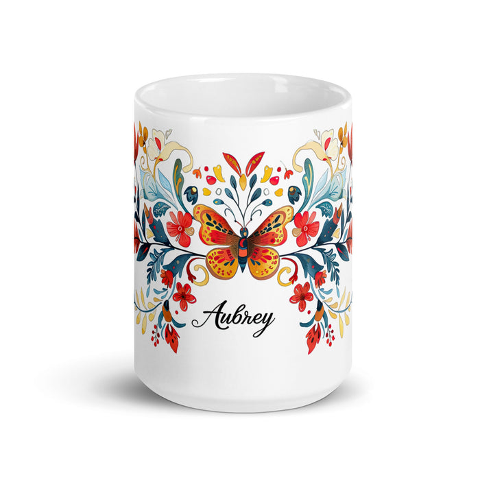 Aubrey Exclusive Name Art Piece Home Office Work Coffee Mug Mexican Spanish Pride Gift Cup One - Of - A - Kind Calligraphy White Glossy Mug | A7 - Mexicada