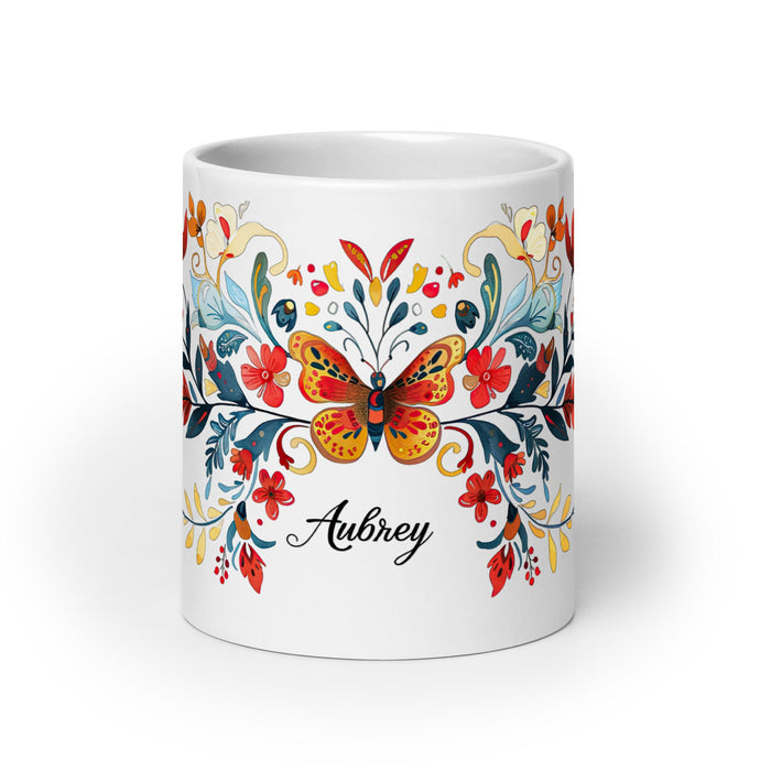 Aubrey Exclusive Name Art Piece Home Office Work Coffee Mug Mexican Spanish Pride Gift Cup One - Of - A - Kind Calligraphy White Glossy Mug | A7 - Mexicada