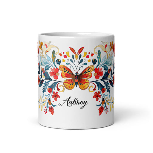 Aubrey Exclusive Name Art Piece Home Office Work Coffee Mug Mexican Spanish Pride Gift Cup One - Of - A - Kind Calligraphy White Glossy Mug | A7 - Mexicada