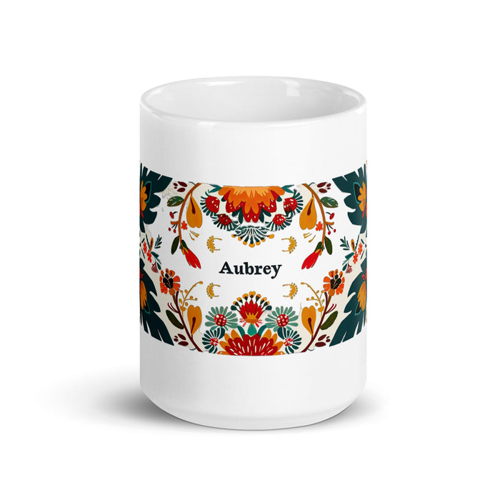 Aubrey Exclusive Name Art Piece Home Office Work Coffee Mug Mexican Spanish Pride Gift Cup One - Of - A - Kind Calligraphy White Glossy Mug | A8 - Mexicada