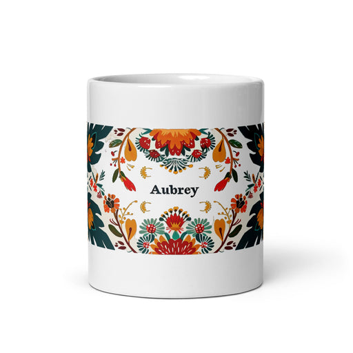 Aubrey Exclusive Name Art Piece Home Office Work Coffee Mug Mexican Spanish Pride Gift Cup One - Of - A - Kind Calligraphy White Glossy Mug | A8 - Mexicada