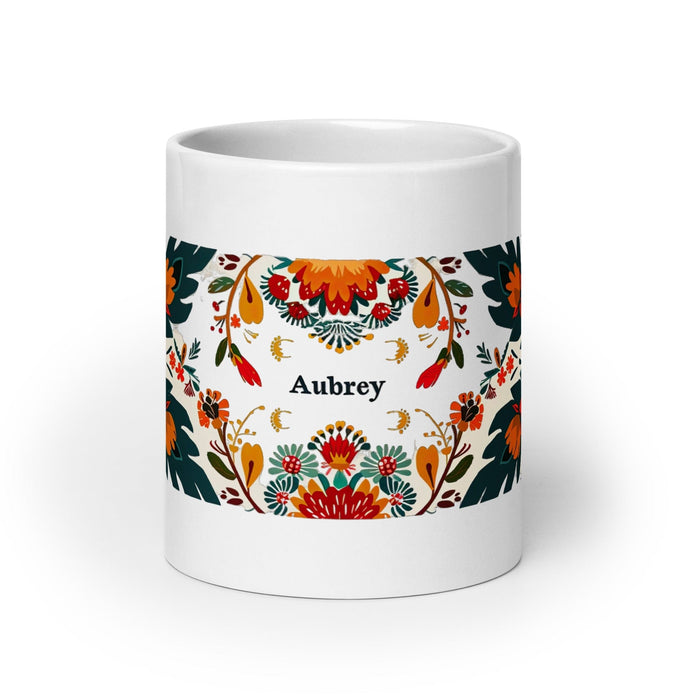 Aubrey Exclusive Name Art Piece Home Office Work Coffee Mug Mexican Spanish Pride Gift Cup One-Of-A-Kind Calligraphy White Glossy Mug | A8 Mexicada