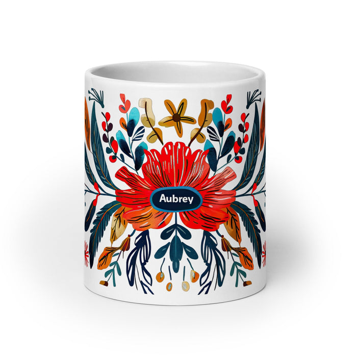 Aubrey Exclusive Name Art Piece Home Office Work Coffee Mug Mexican Spanish Pride Gift Cup One - Of - A - Kind Calligraphy White Glossy Mug | A9 - Mexicada