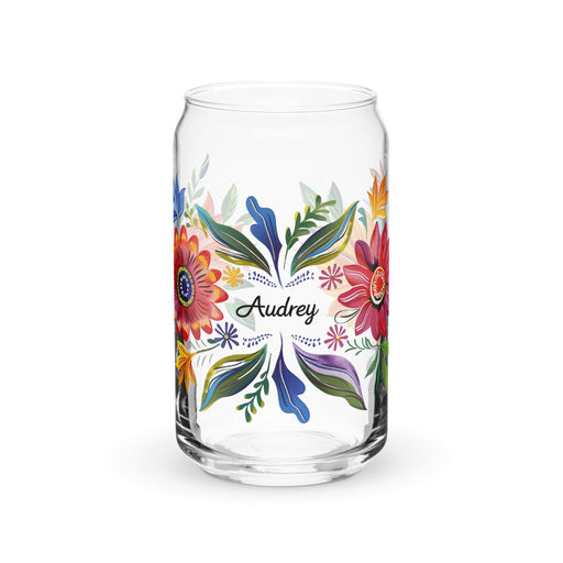 Audrey Exclusive Name Art Piece Can - Shaped Glass Home Office Work Mexican Spanish Pride Gift Cup One - Of - A - Kind Calligraphy Glass | A1 - Mexicada