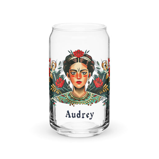 Audrey Exclusive Name Art Piece Can - Shaped Glass Home Office Work Mexican Spanish Pride Gift Cup One - Of - A - Kind Calligraphy Glass | A11 - Mexicada