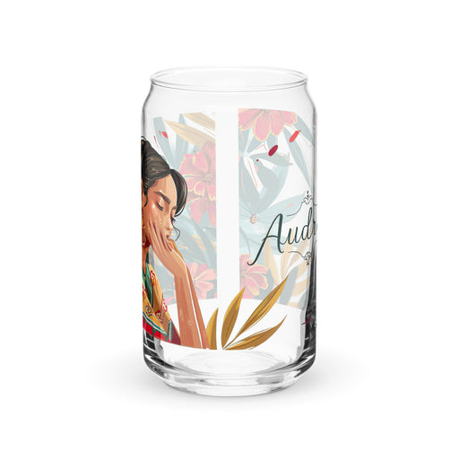 Audrey Exclusive Name Art Piece Can - Shaped Glass Home Office Work Mexican Spanish Pride Gift Cup One - Of - A - Kind Calligraphy Glass | A14 - Mexicada