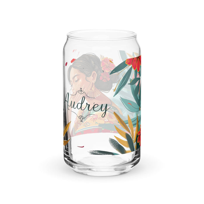 Audrey Exclusive Name Art Piece Can - Shaped Glass Home Office Work Mexican Spanish Pride Gift Cup One - Of - A - Kind Calligraphy Glass | A14 - Mexicada