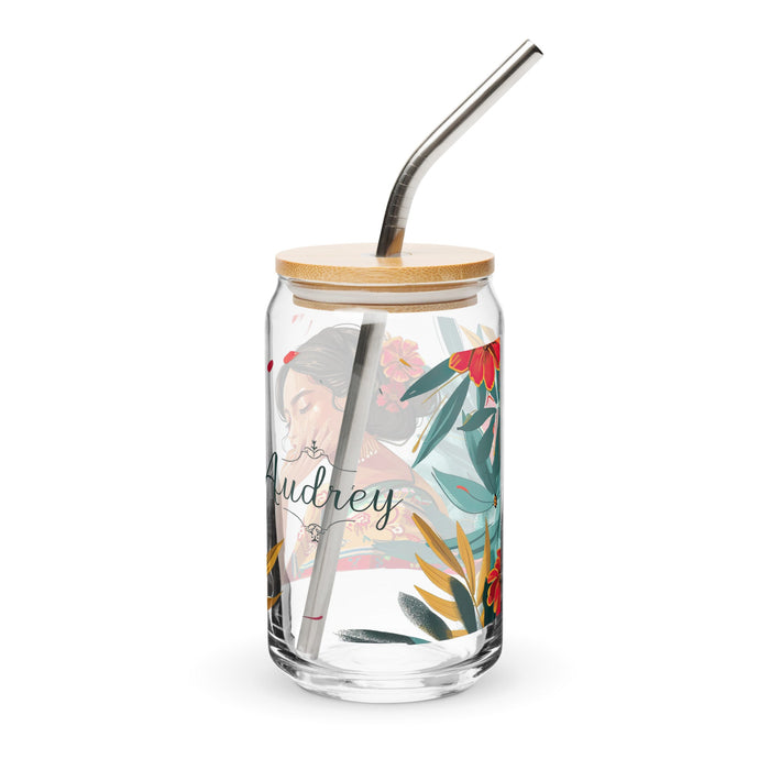 Audrey Exclusive Name Art Piece Can - Shaped Glass Home Office Work Mexican Spanish Pride Gift Cup One - Of - A - Kind Calligraphy Glass | A14 - Mexicada