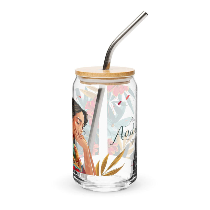 Audrey Exclusive Name Art Piece Can-Shaped Glass Home Office Work Mexican Spanish Pride Gift Cup One-Of-A-Kind Calligraphy Glass | A14 Mexicada 16 oz With Lid & Straw