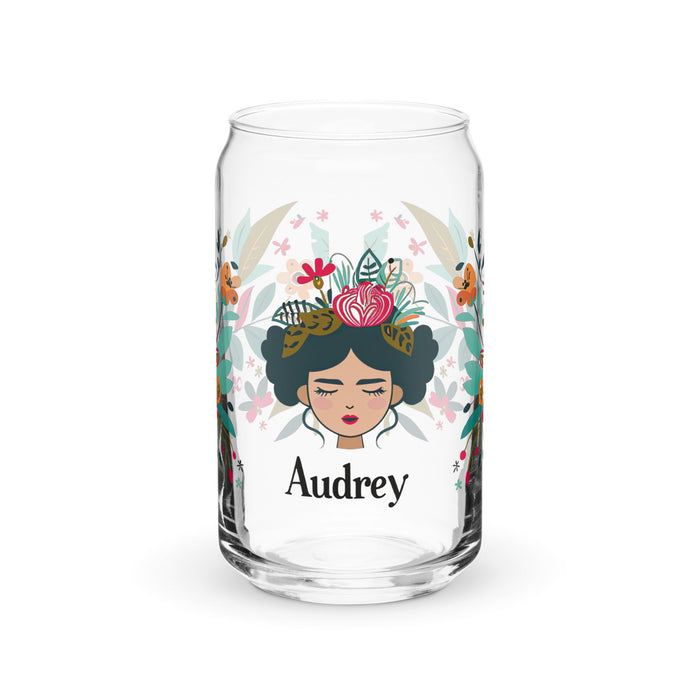 Audrey Exclusive Name Art Piece Can - Shaped Glass Home Office Work Mexican Spanish Pride Gift Cup One - Of - A - Kind Calligraphy Glass | A15 - Mexicada