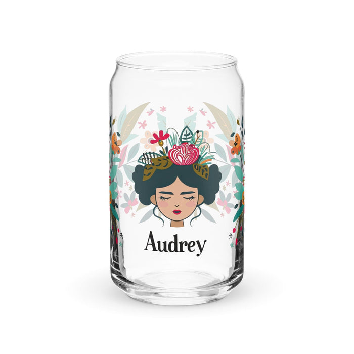 Audrey Exclusive Name Art Piece Can-Shaped Glass Home Office Work Mexican Spanish Pride Gift Cup One-Of-A-Kind Calligraphy Glass | A15 Mexicada 16 oz (No Lid No Straw)