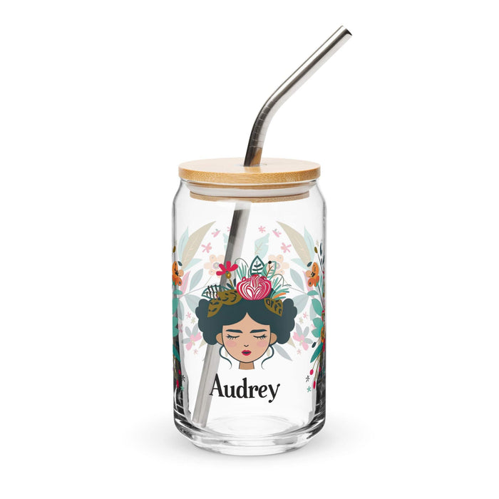 Audrey Exclusive Name Art Piece Can-Shaped Glass Home Office Work Mexican Spanish Pride Gift Cup One-Of-A-Kind Calligraphy Glass | A15 Mexicada 16 oz With Lid & Straw