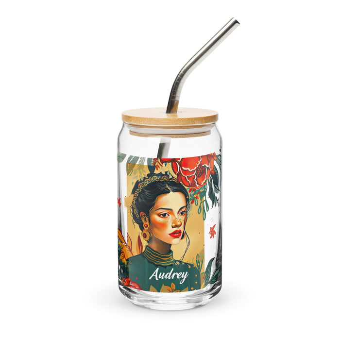 Audrey Exclusive Name Art Piece Can - Shaped Glass Home Office Work Mexican Spanish Pride Gift Cup One - Of - A - Kind Calligraphy Glass | A3 - Mexicada