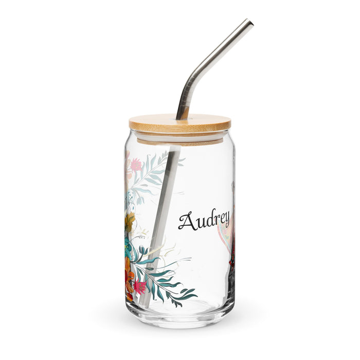 Audrey Exclusive Name Art Piece Can - Shaped Glass Home Office Work Mexican Spanish Pride Gift Cup One - Of - A - Kind Calligraphy Glass | A4 - Mexicada